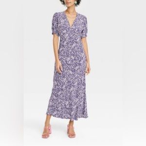 NWT a new day midi dress medium crepe puff short sleeve blue medium sold out